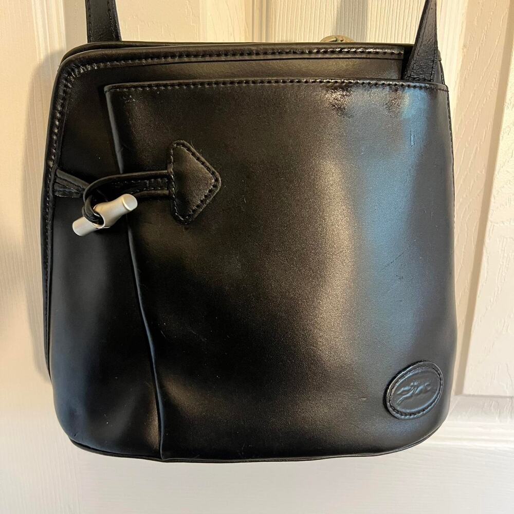 Vintage longchamp roseau black leather